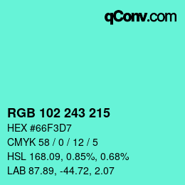 Color code: RGB 102 243 215 | qconv.com