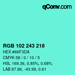Color code: RGB 102 243 218 | qconv.com