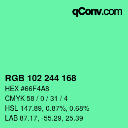 カラーコード: RGB 102 244 168 | qconv.com