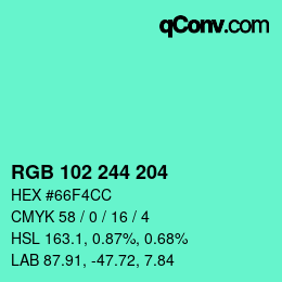 Color code: RGB 102 244 204 | qconv.com