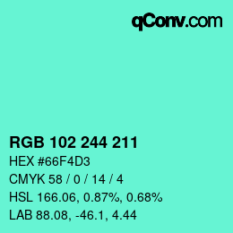 Color code: RGB 102 244 211 | qconv.com