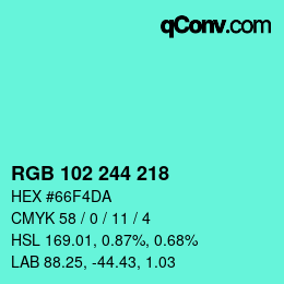 Color code: RGB 102 244 218 | qconv.com