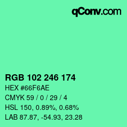Color code: RGB 102 246 174 | qconv.com