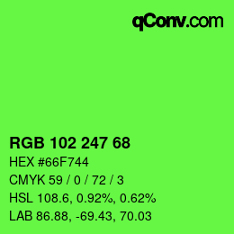 Color code: RGB 102 247 68 | qconv.com