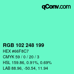 Color code: RGB 102 248 199 | qconv.com