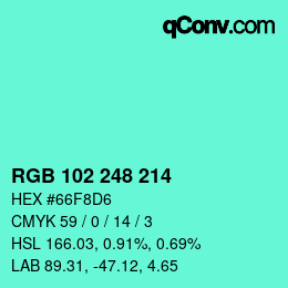 Color code: RGB 102 248 214 | qconv.com