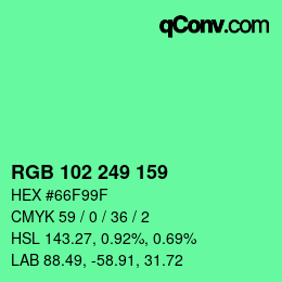 Color code: RGB 102 249 159 | qconv.com