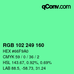 Color code: RGB 102 249 160 | qconv.com
