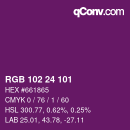 Color code: RGB 102 24 101 | qconv.com