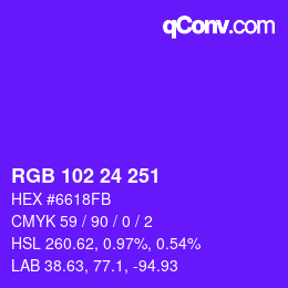 Color code: RGB 102 24 251 | qconv.com