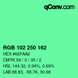 Color code: RGB 102 250 162 | qconv.com
