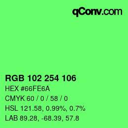 Color code: RGB 102 254 106 | qconv.com