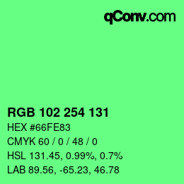 Color code: RGB 102 254 131 | qconv.com