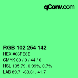 Color code: RGB 102 254 142 | qconv.com