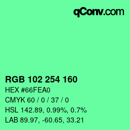 Color code: RGB 102 254 160 | qconv.com