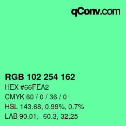 カラーコード: RGB 102 254 162 | qconv.com