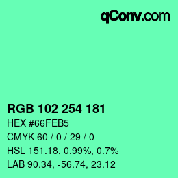 Color code: RGB 102 254 181 | qconv.com
