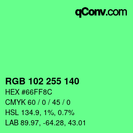 Color code: RGB 102 255 140 | qconv.com