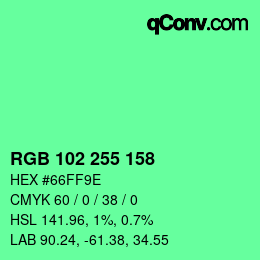 Color code: RGB 102 255 158 | qconv.com