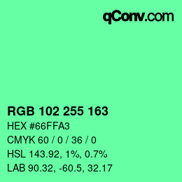 Color code: RGB 102 255 163 | qconv.com