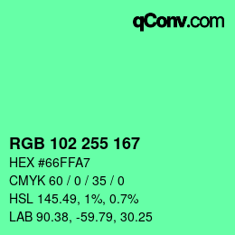 カラーコード: RGB 102 255 167 | qconv.com