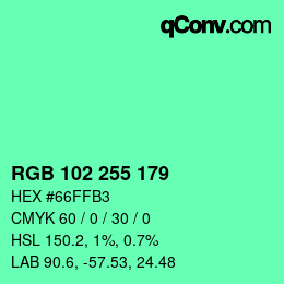 Color code: RGB 102 255 179 | qconv.com