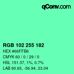 Color code: RGB 102 255 182 | qconv.com