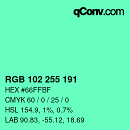 Color code: RGB 102 255 191 | qconv.com