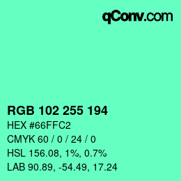 Color code: RGB 102 255 194 | qconv.com