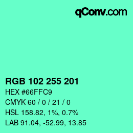 Color code: RGB 102 255 201 | qconv.com