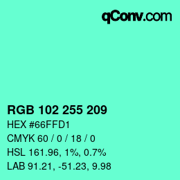 Color code: RGB 102 255 209 | qconv.com
