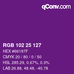 Color code: RGB 102 25 127 | qconv.com