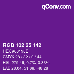 Color code: RGB 102 25 142 | qconv.com