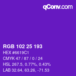 Color code: RGB 102 25 193 | qconv.com