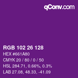 Color code: RGB 102 26 128 | qconv.com
