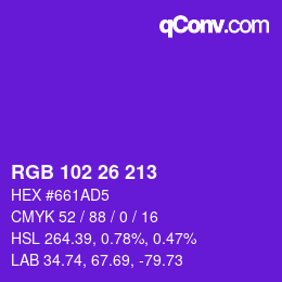 Color code: RGB 102 26 213 | qconv.com
