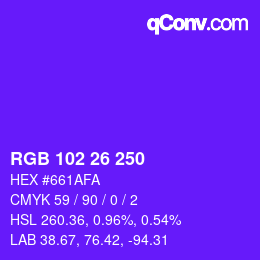 Color code: RGB 102 26 250 | qconv.com