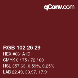 Color code: RGB 102 26 29 | qconv.com