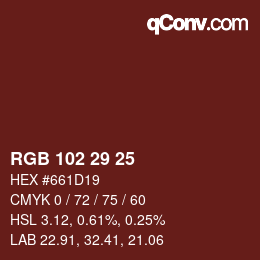 カラーコード: RGB 102 29 25 | qconv.com