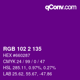 Color code: RGB 102 2 135 | qconv.com