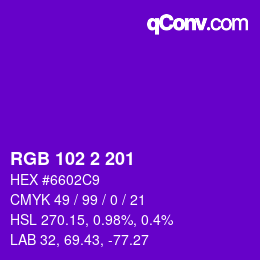 Color code: RGB 102 2 201 | qconv.com