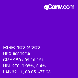 Color code: RGB 102 2 202 | qconv.com