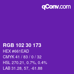 Color code: RGB 102 30 173 | qconv.com