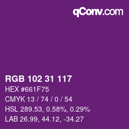 Color code: RGB 102 31 117 | qconv.com
