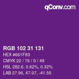 Color code: RGB 102 31 131 | qconv.com