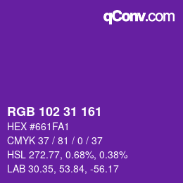 Color code: RGB 102 31 161 | qconv.com