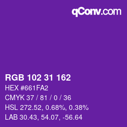 カラーコード: RGB 102 31 162 | qconv.com