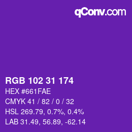 Color code: RGB 102 31 174 | qconv.com