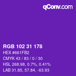 Color code: RGB 102 31 178 | qconv.com