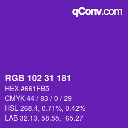 Color code: RGB 102 31 181 | qconv.com